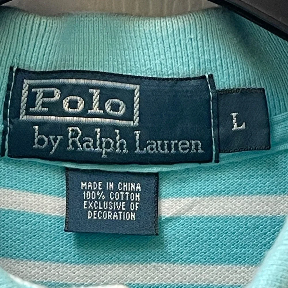 Polo Ralph Lauren Men's Size Large  Turquoise Striped Polo‎ Shirt Yellow Pony